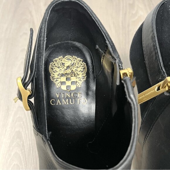 Vince Camuto Booties Kreitha Black Leather Pointed Toe Heeled Ankle - Picture 4 of 7